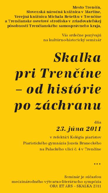 Pozvánka do Trenčína na kultúrno-historický seminár, 23. 6. 2011. 