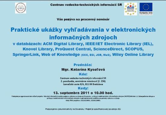 Pozvánka do Centra vedecko-technických informácií SR na seminár, 13. 9. 2011 o 10.00 hod.