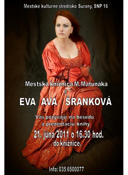Pozvánka do Mestskej knižnice M. Matunáka v Šuranoch na besedu s Evou Šrankovou, 21. 6. 2011 o 16.30 hod.