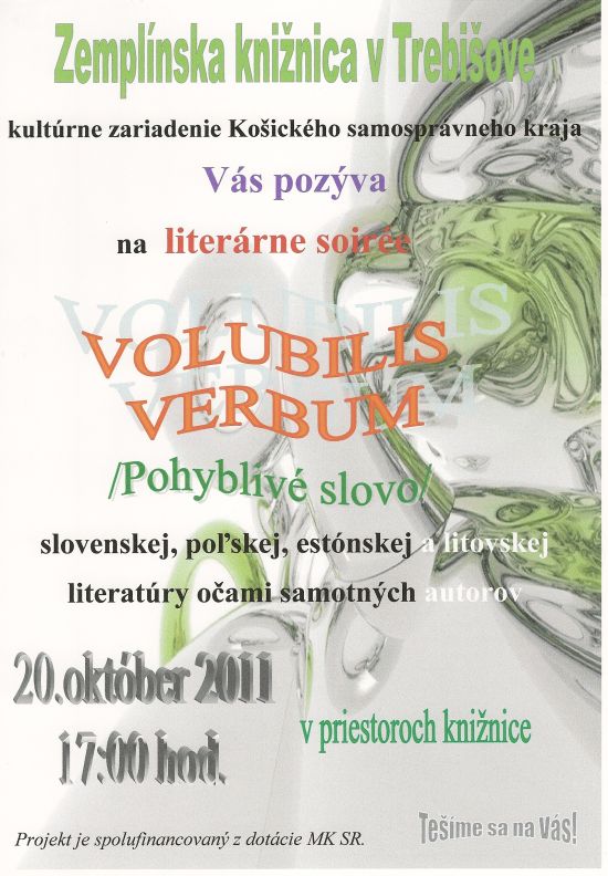 Pozvánka do Zemplínskej knižnice v Trebišove na literárne soirée, 20. 10. 2011 o 17.00 hod.