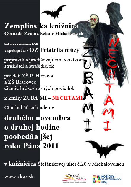 Pozvánka do Zemplínskej knižnice Gorazda Zvonického v Michalovciach na čítanie strašidelných poviedok, 2. 11. 2011 o 14.00 hod.