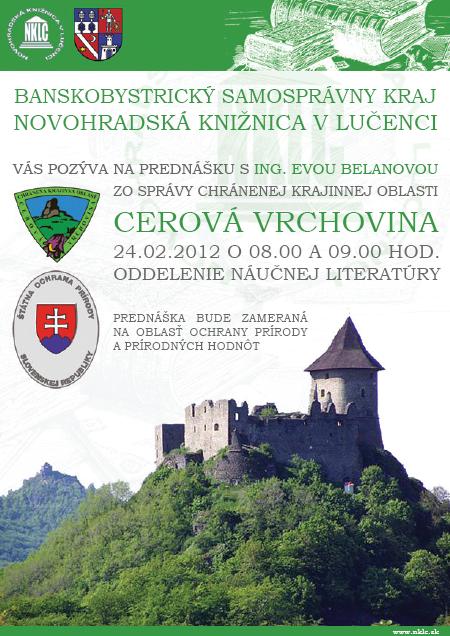 Pozvánka do Novohradskej knižnice v Lučenci na prednášku o chránenej krajinnej oblasti, 24. 2. 2012 o 8.00 a 9.00 hod.