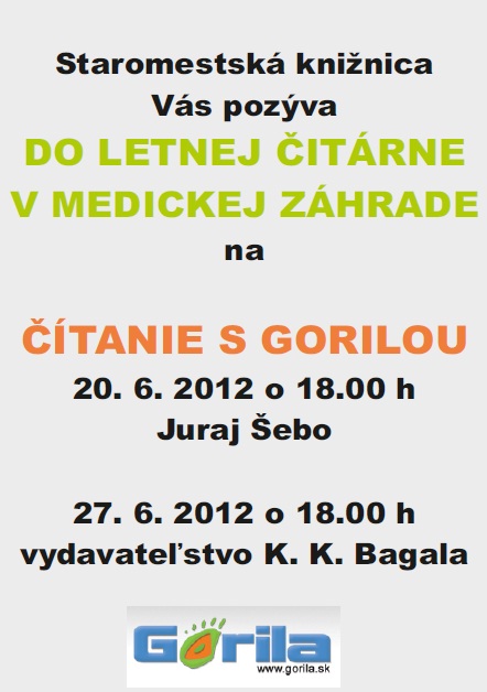 Pozvánka do letnej čitárne v Medickej záhrade na stretnutie s víťazmi literárnej súťaže Poviedka, 27. júna 2012 o 18.00 hod.