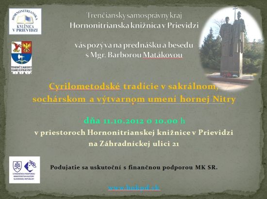 Pozvánka do Hornonitrianskej knižnice v Prievidzi na prednášku a besedu, 11. 10. 2012 o 10.00 hod. 
