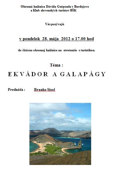 Pozvánka do Okresnej knižnice Dávida Gutgesela v Bardejove na stretnutie s turistikou, 28. 5. 2012 o 17.00 hod.