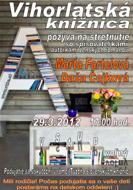 Pozvánka do Vihorlatskej knižnice v Humennom na stretnnutie so spisovateľkami, 29. 3. 2012 o 17.00 hod. 