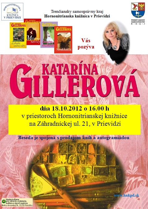 Pozvánka do Horninitrianskej knižnice v Prievidzi na besedu so spisovateľkou, 18. 10. 2012 o 16.00 hod. 