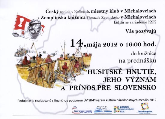 Pozvánka do Zemplínskej knižnice Gorazda Zvonického v Michalovciach na prednášku, 14. 5. 2012 o 16.00 hod. 