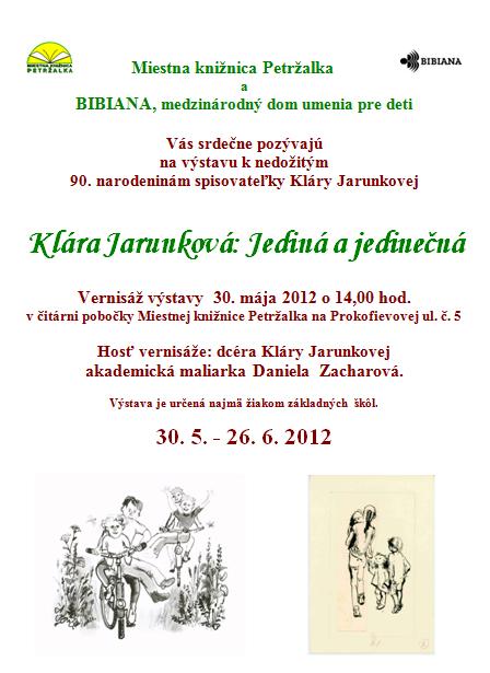 Pozvánka do Miestnej knižnice Petržalka na vernisáž výstavy, 30. 5. 2012 o 14.00 hod.