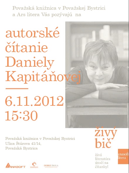 Pozvánka do Považskej knižnice v Považskej Bystrici na autorské čítanie, 6. 11. 2012 o 15.30 hod. 