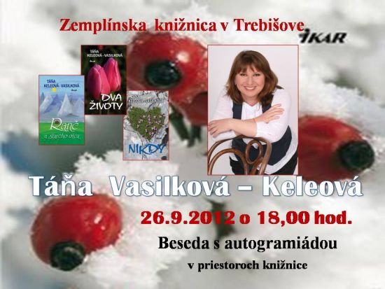 Pozvánka do Zemplínskej knižnice v Trebišove na besedu so spisovateľkou, 26. 9. 2012 o 18.00 hod.