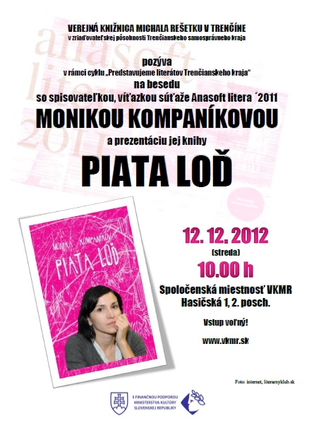 Pozvánka do Verejnej knižnice Michala Rešetku na besedu so spisovateľkou, 12. 12. 2012 o 10.00 hod.