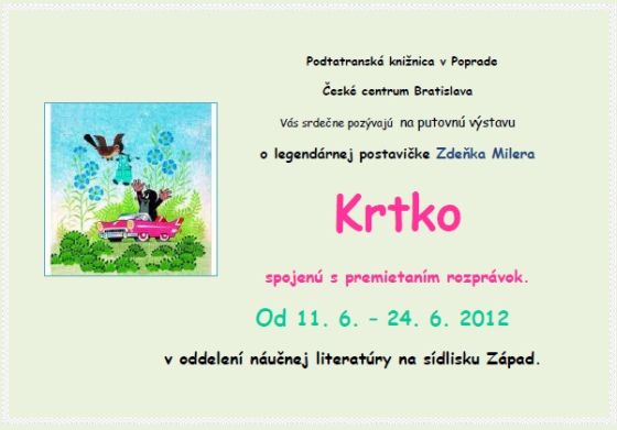 Pozvánka do Podtatranskej knižnice v Poprade na putovnú výstavu, od 11. do 24. 6. 2012