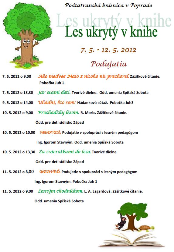 Pozvánka do Podtatranskej knižnice v Poprade na podujatie Les ukrytý v knihe, 7. až 15. 5. 2012.