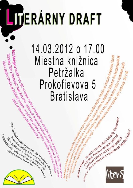 Pozvánka do Miestnej knižnice Petržalka, Prokofievova 5, Bratislava dňa 14. 3. 2012 o 17.00 hod.
