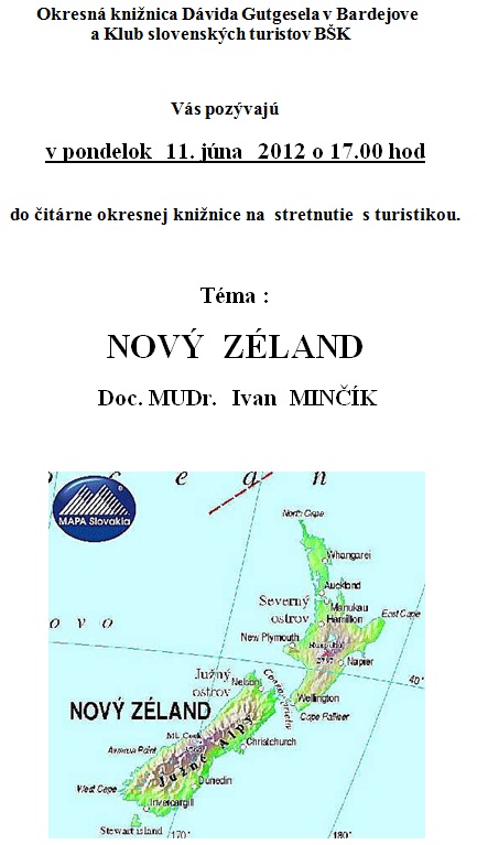 Pozvánka do Okresnej knižnice Dávida Gutgesela v Bardejove na stretnutie s turistikou, 11. 6. 2012 o 17.00 hod.