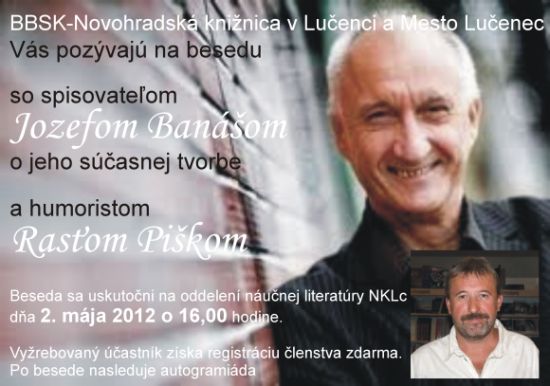 Pozvánka do Novohradskej knižnice v Lučenci na besedu, 2. 5. 2012 o 16.00 hod.