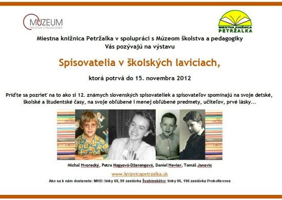 Pozvánka do Miestnej knižnice Petržalka na výstavu. Výstava potrvá do 15. 11. 2012.