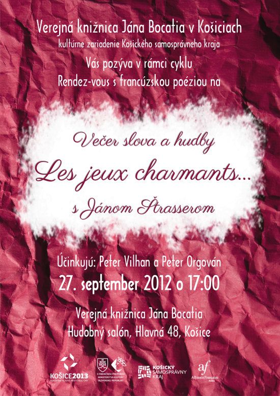 Pozvánka do Verejnej knižnice Jána Bocatia v Košiciach na poetický večer s Jánom Štrasserom, 27. 9. 2012 o 17.00 hod.