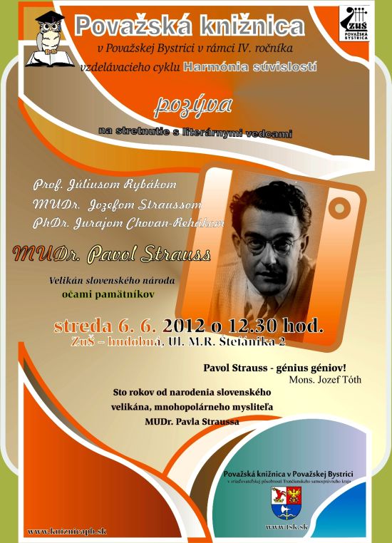 Pozvánka do Považskej knižnice v považskej Bystrici na stretnutie s literárnymi vedcami, 6. 6. 2012 o 12.30 hod.