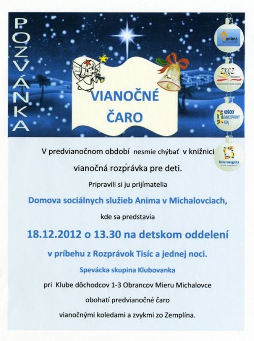 Pozvánka do Zemplínskej knižnice Gorazda Zvonického na predvianočné podujatie,18. 12. 2012 o 13.30 hod. 