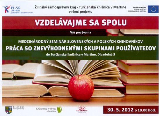 Pozvánka do Turčianskej knižnice v Martine na konferenciu k vyhodnoteniu projektu, 30. 5. 2012 