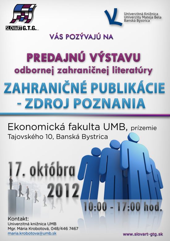 Pozvánka do Univerzitnej knižnice UMB v Banskej Bystrici na predajnú výstavu zahraničnej odbornej literatúry, 17. 10. 2012 od 10.00 do 17.00 hod.