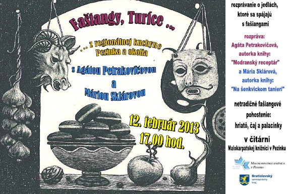 Pozvánka do Malokarpatskej knižnice v Pezinku na besedu o fašiangoch s malým občerstvením, 12. 2. 2013 o 17.00 hod.