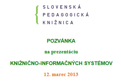 Pozvánka do Slovenskej pedagogickej knižnice na seminár, 12. 2. 2013 o 10.00 hod.