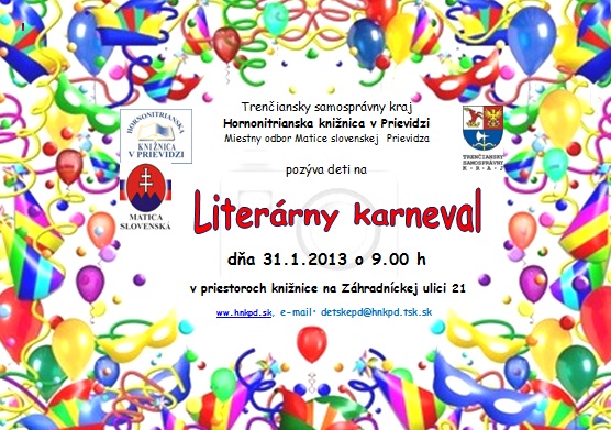Hornonitrianska knižnica v Prievidzi pozýva deti na Literárny karneval, 31. 1. 2013 o 9.00 hod.