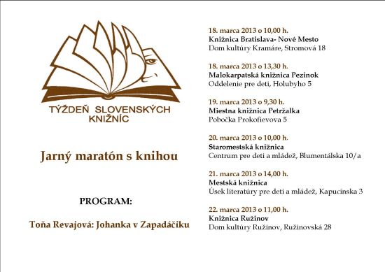7. ročník Jarného maratónu s knihou – program, 18. – 22. 3. 2013