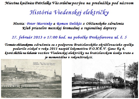 Pozvánka do Miestnej knižnice Petržalka na prednášku, 27. 2. 2013 o 17.00 hod. 