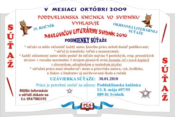 Plagát súťaž Pavlovičov literárny Svidník