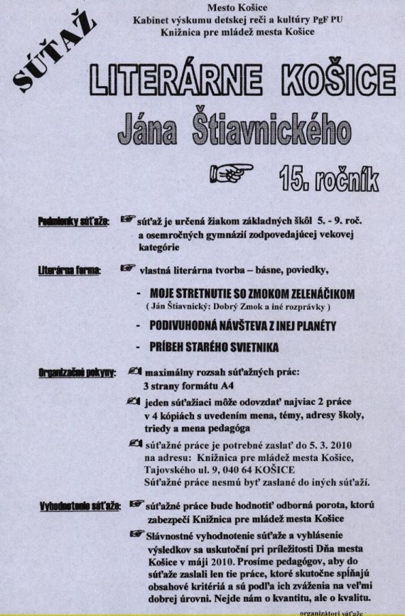 15. ročník súťaže Literárne Košice Jána Štiavnického