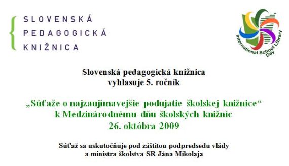 Súťaž o najzaujímavejšie podujatie školskej knižnice k Medzinárodnému dňu školských knižníc