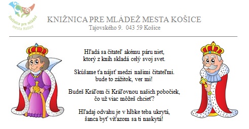 Knižnica pre mládež mesta Košice hľadá odvážneho a ščítaného adepta z radu svojich čitateľov