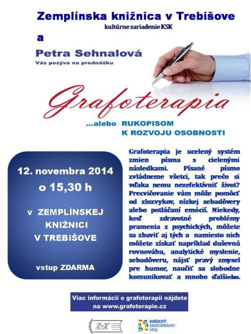 Prednáška o grafoterapii v Zemplínskej knižnici v Trebišove 12. novembra 2014  