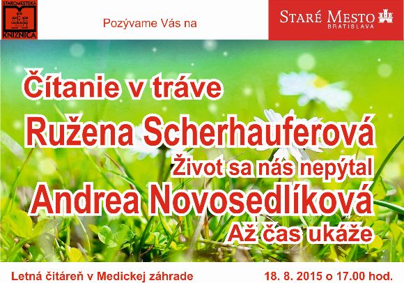 Čítanie v tráve v letnej čitárni v Medickej záhrade v utorok 18. augusta 2015 o 17.00 h