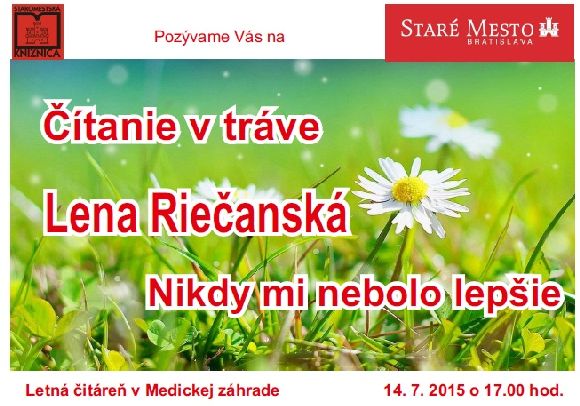 V letnej čitárni v Medickej záhrade 14. 7. 2015 o 17.00 hod.