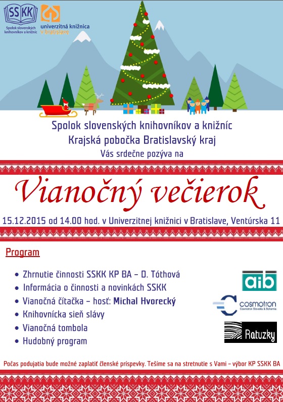Pozvánka na stretnutie členov Bratislavskej pobočky SSKK, 15. 12. 2015 v Univerzitnej knižnici v Bratislave