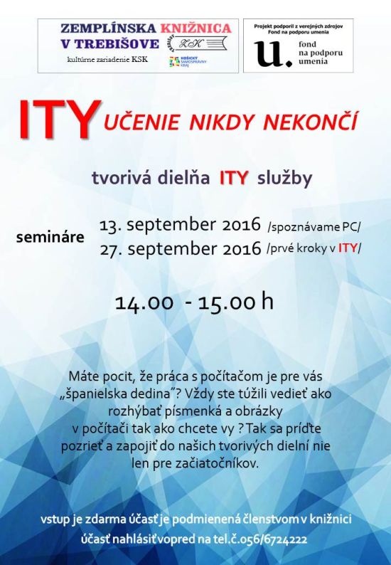 tvorivá dielňa "ITY služby"  13. septembra a 27. septembra 2016 v Zemplínskej knižnici v Trebišove