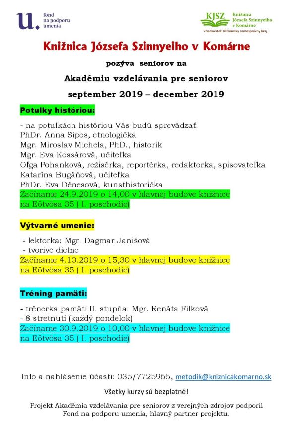 september – december 2019 v Knižnici Józsefa Szinnyeiho v Komárne