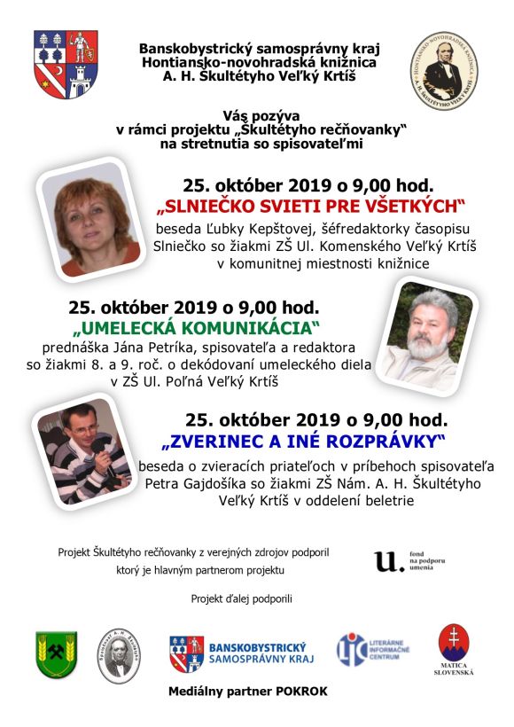 Besedy so spisovateľmi v rámci projektu Škultétyho rečňovanky 2019, 25. 10. 2019