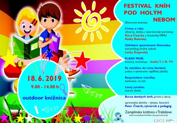 Outdoorová knižnica, 9. ročník festivalu detskej knihy v Zemplínskej knižnici v Trebišove 18. júna 2019 od 9:00 do 14:00