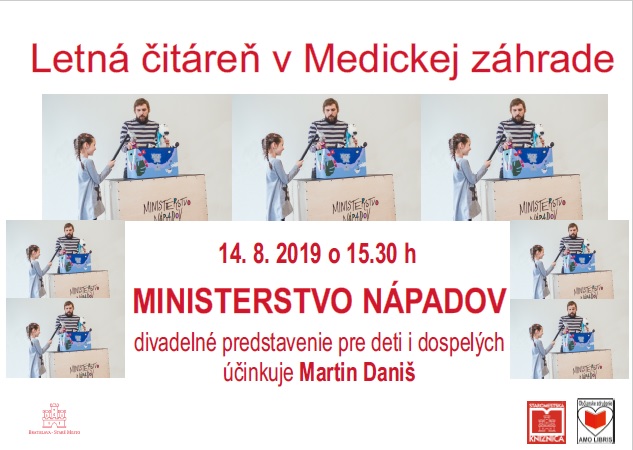 Staromestská knižnica a občianske združenie Milujem knihy/Amo libris pozývajú rodičov s deťmi na interaktívne divadielko do letnej čitárne v Medickej záhrade v stredu 14. 8. 2019 o 15.30 hod. Príďte zažiť nevšedné a počuť nepočuté...
