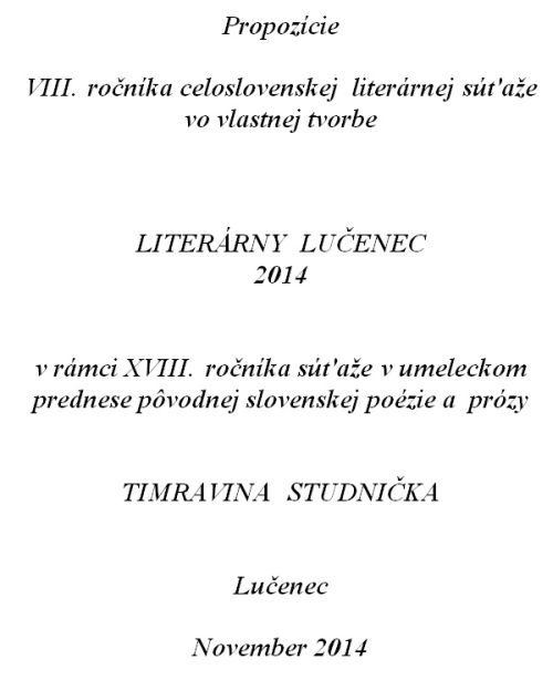 8. ročník literárnej súťaže vo vlastnej tvorbe, uzávierka 12. novembra 2014