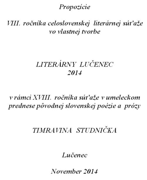 8. ročník literárnej súťaže vo vlastnej tvorbe, uzávierka 12. novembra 2014